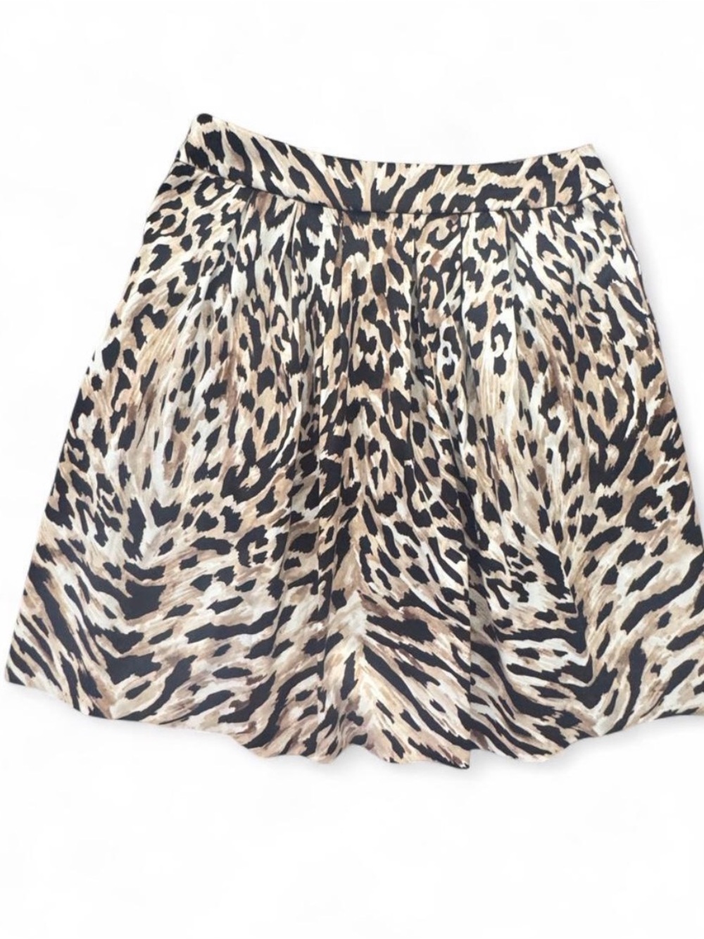 White House Black Market Animal Print Skater Skirt - Black Beige